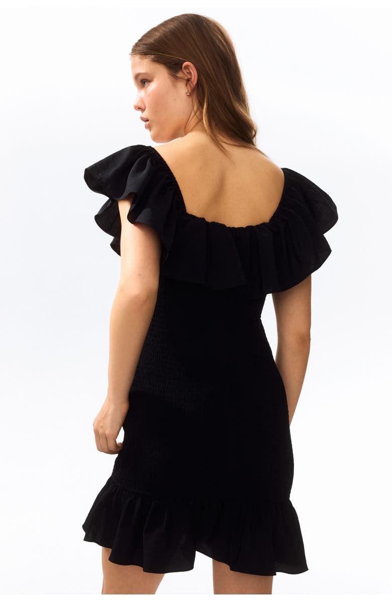 H&M Flounced Off-the-shoulder Dress, Alternate, color, Black