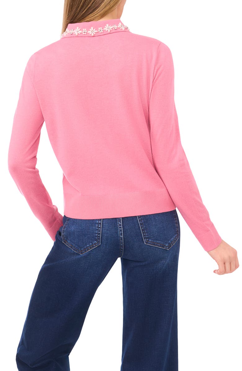 CeCe Embellished Collar Rib Sweater, Alternate, color, Rose