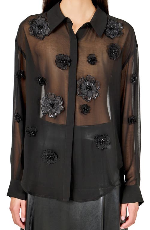Endless Rose Floral Detail Sheer Shirt In Black