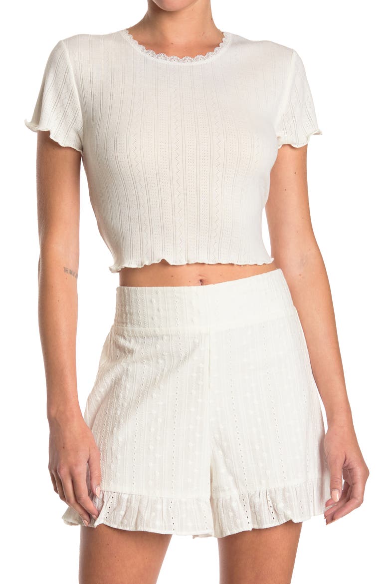 Pointelle Knit Crop T-Shirt, Main, color, WHITE