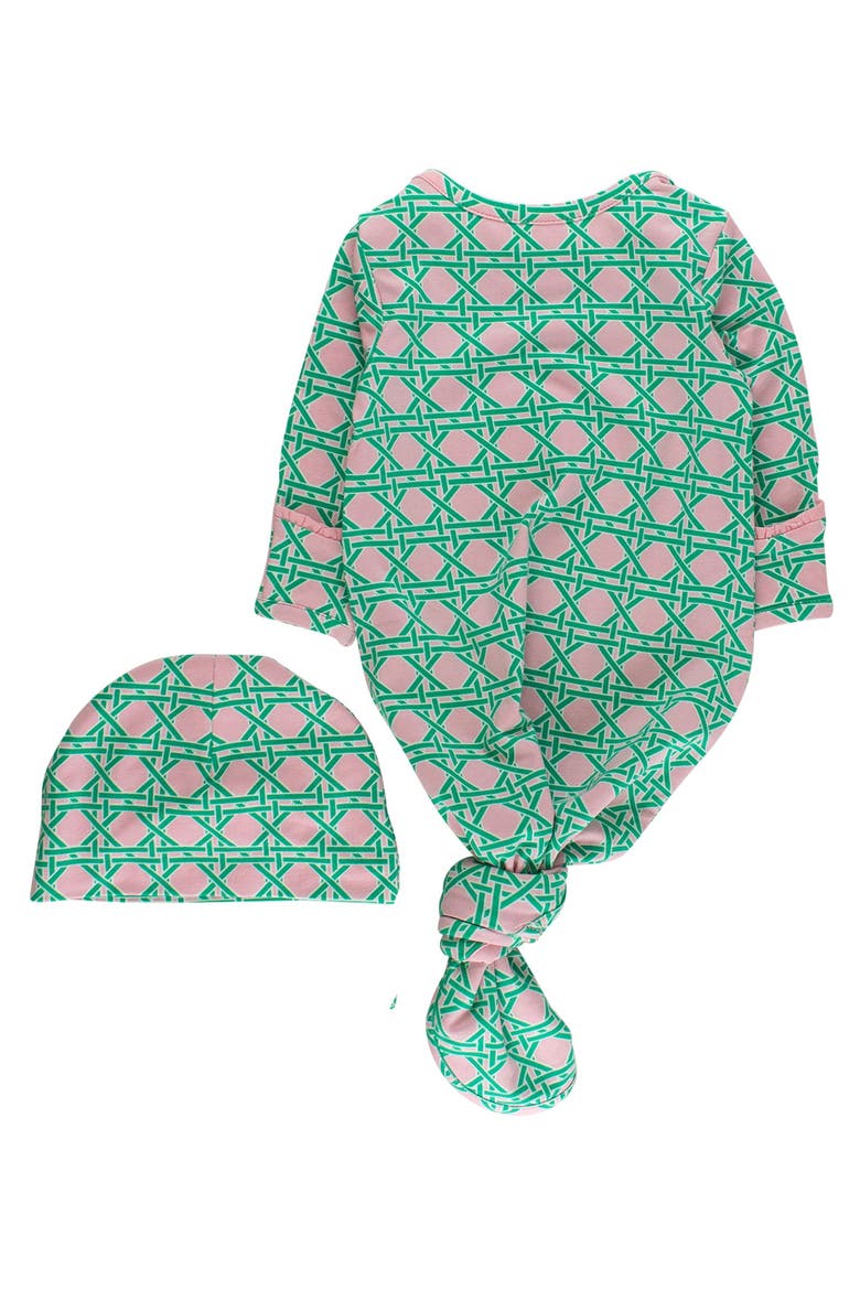 Modal Blend Ruffle Knotted Sleep Gown & Hat Set, Alternate, color, Pink Coastal Cane