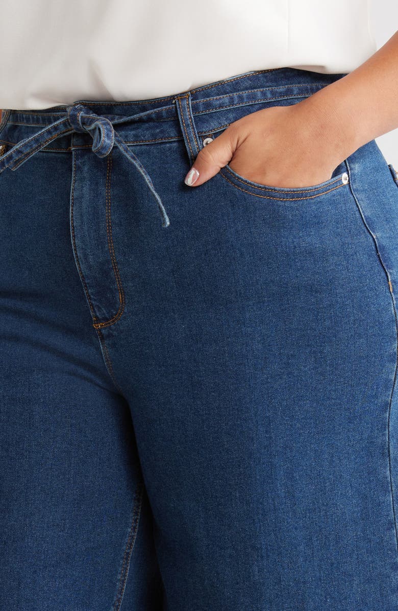 Anne Klein Wide Leg Drawstring Jeans, Alternate, color, Harbor Wash