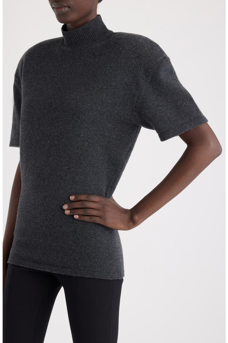 La Maille Castagna Short Sleeve Merino Wool & Cashmere Sweater, Alternate, color, DARK GREY