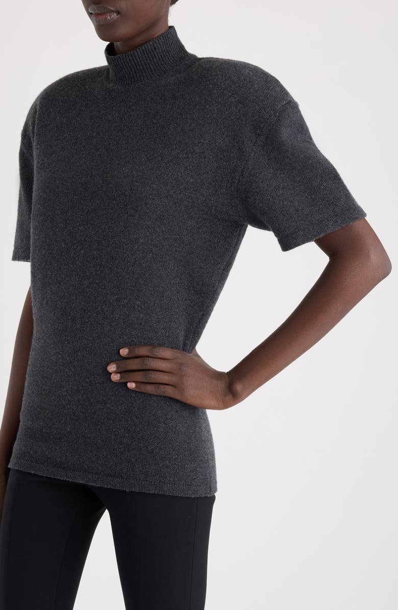 Jacquemus La Maille Castagna Short Sleeve Merino Wool & Cashmere Sweater, Alternate, color, Dark Grey