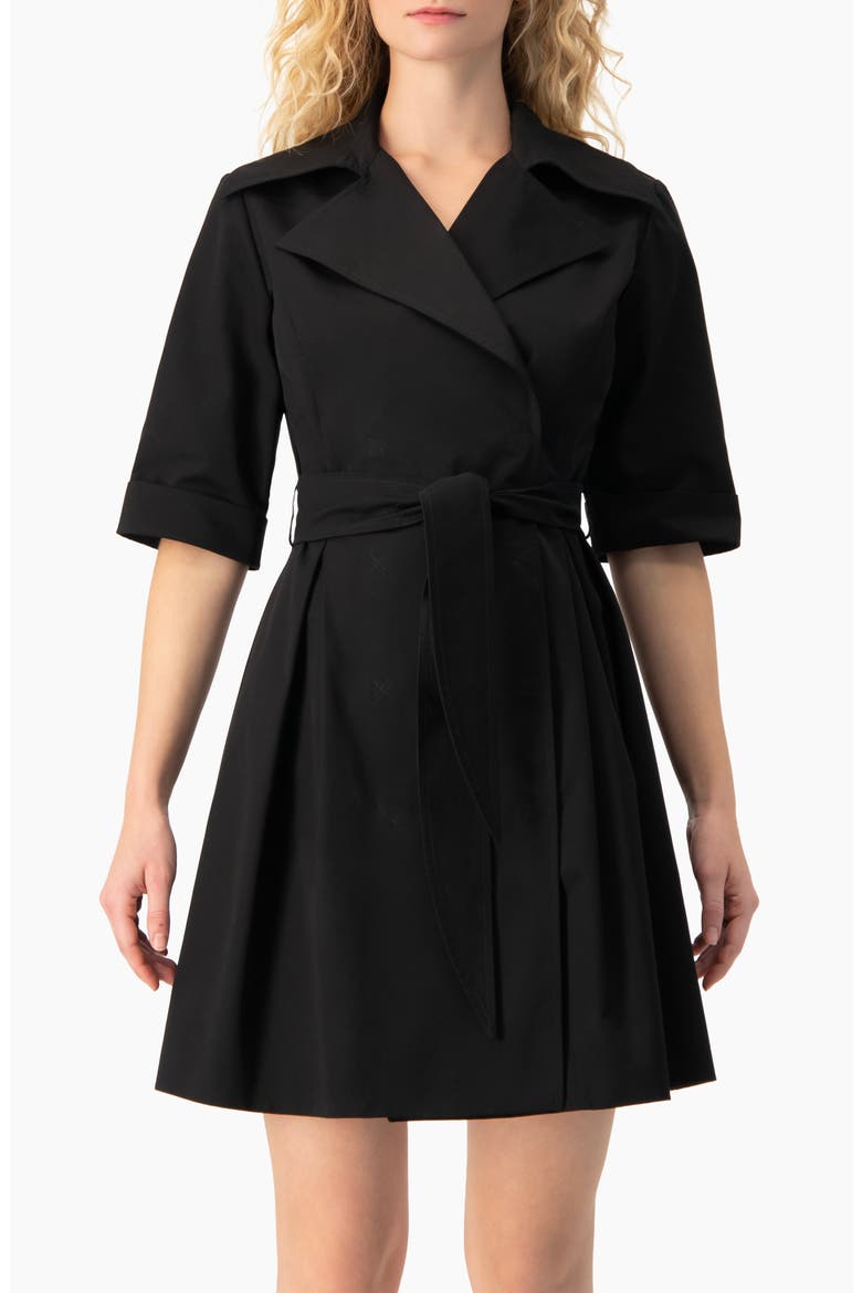 Belted Collared Short-Sleeve Shirt Mini Dress, Main, color, Black