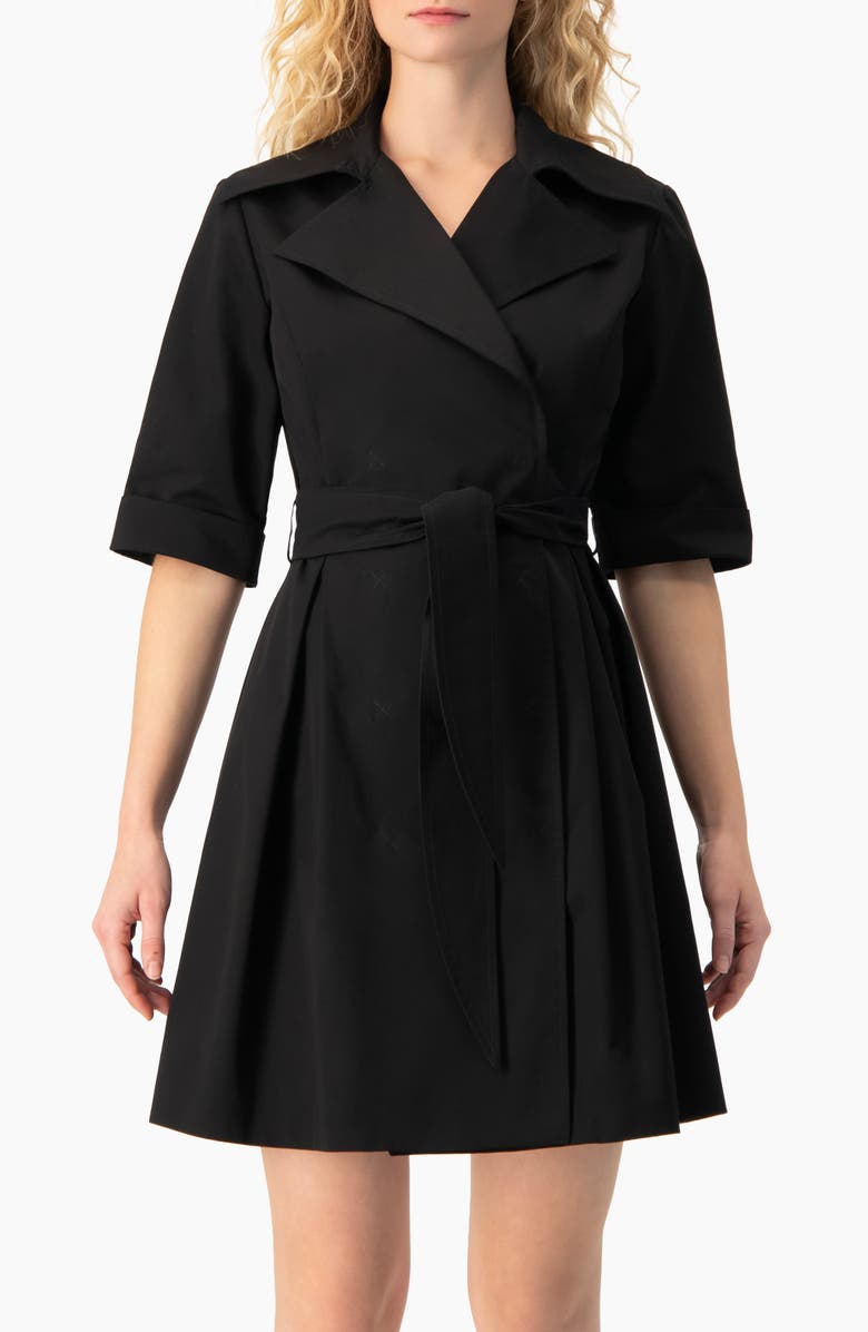 IVONNE Belted Collared Short-Sleeve Shirt Mini Dress, Main, color, Black