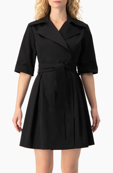 Belted Collared Short-Sleeve Shirt Mini Dress