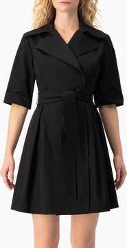 IVONNE Belted Collared Short-Sleeve Shirt Mini Dress