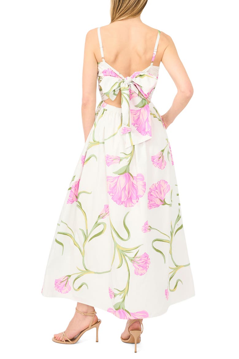 Floral Pleated Bodice Tie Back Midi Dress, Alternate, color, NEW IVORY