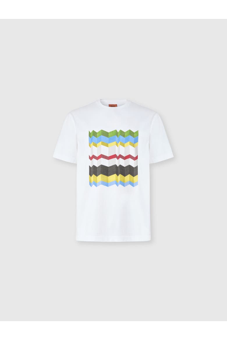 Crew-neck Cotton T-shirt With Macro Zigzag Print, Main, color, White & Multicoloured