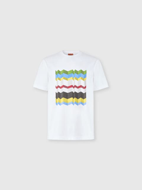 Crew-neck Cotton T-shirt With Macro Zigzag Print