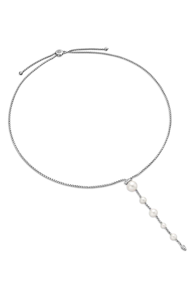 David Yurman Y-Necklace in Sterling Silver with Freshwater Pearl & Pavé Diamond, Alternate, color, 