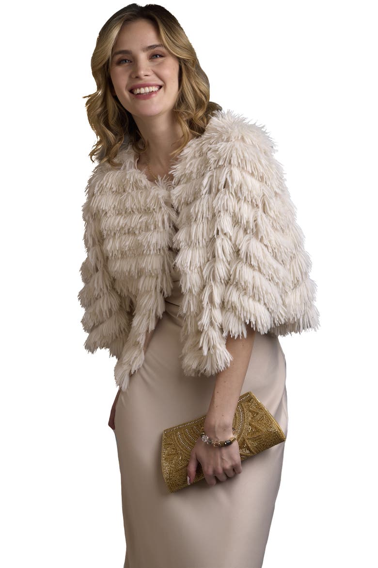 Faux Fur Capelet, Alternate, color, IVORY