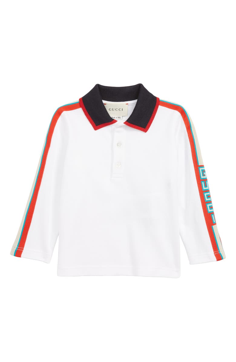 Gucci Long Sleeve Stripe Cotton Piqué Polo Shirt, Main, color,