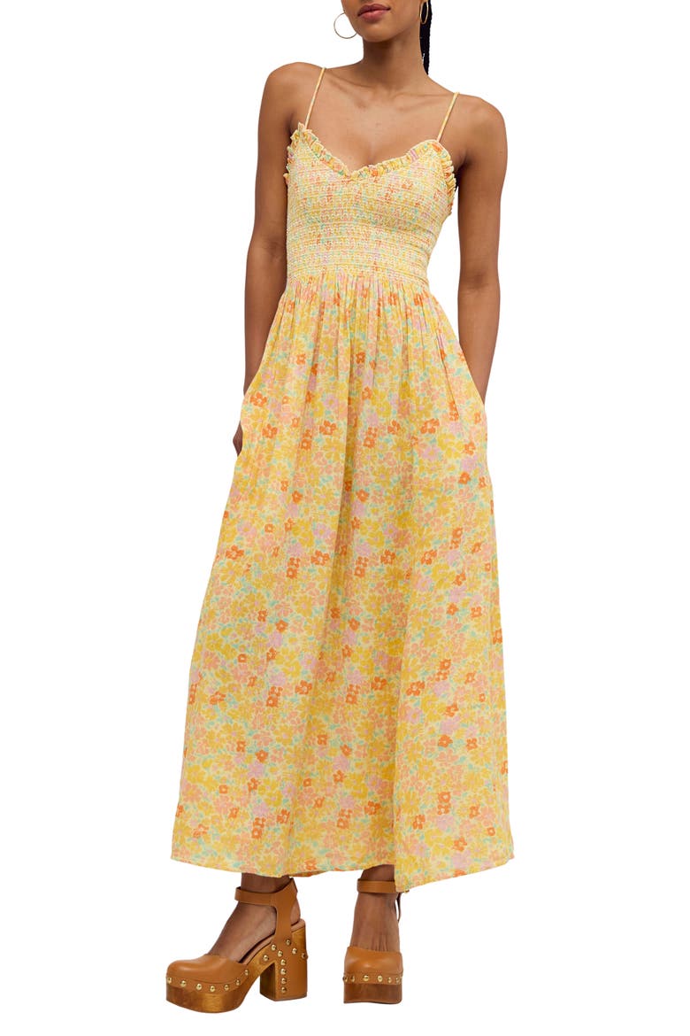Sweet Nothings Floral Print Sleeveless Maxi Sundress, Alternate, color, YELLOW COMBO