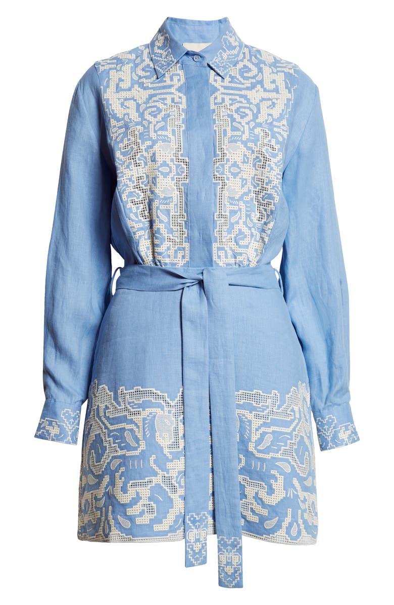 ALEMAIS Arion Embroidered Long Sleeve Linen Shirtdress, Alternate, color, Cornflower