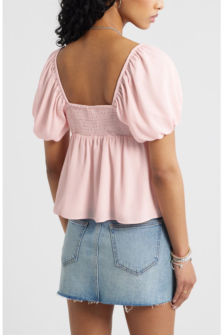 Print Bubble Sleeve Babydoll Top, Alternate, color, PINK BALM