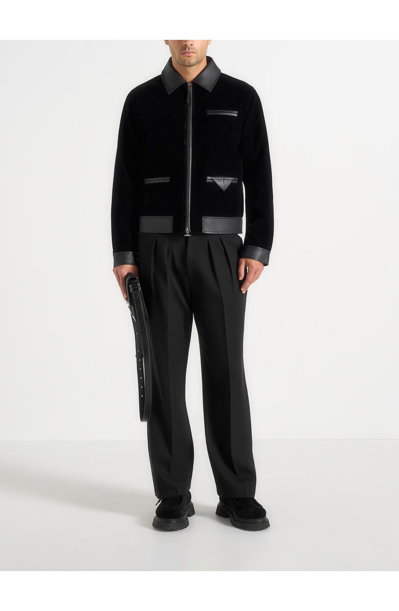 Manière De Voir Tony Velvet & Leather Contrast Jacket, Alternate, color, Black