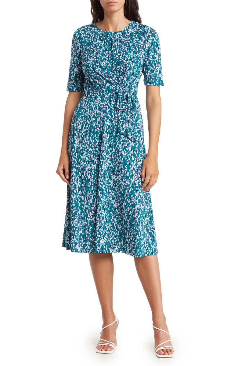 London Times Galaxy Dots Waist Tie Midi Dress, Main, color, 