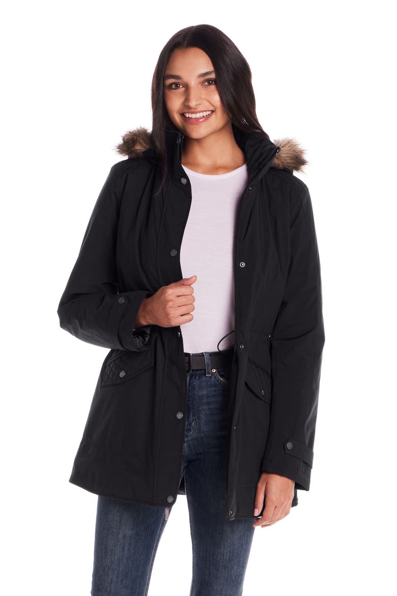 Faux Fur Trim Hooded Anorak, Alternate, color, BLACK