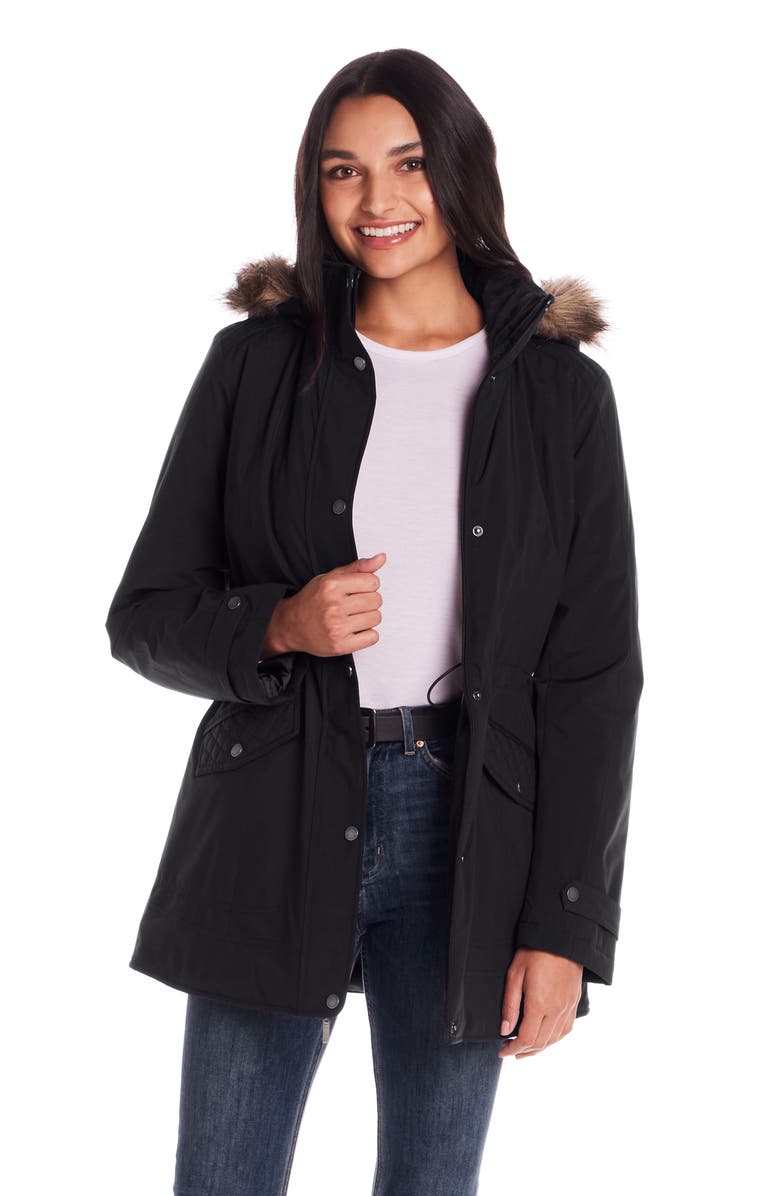 Gallery Faux Fur Trim Hooded Anorak, Alternate, color, Black