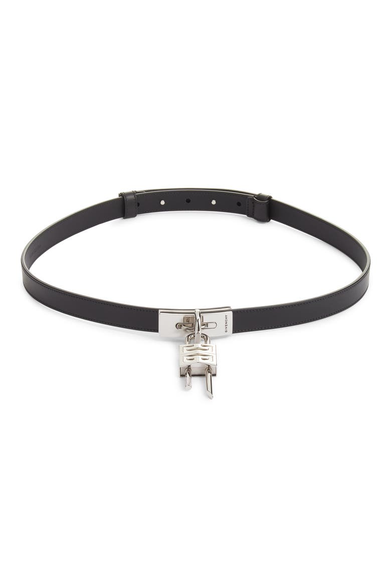4G Lock Leather Belt, Main, color, BLACK