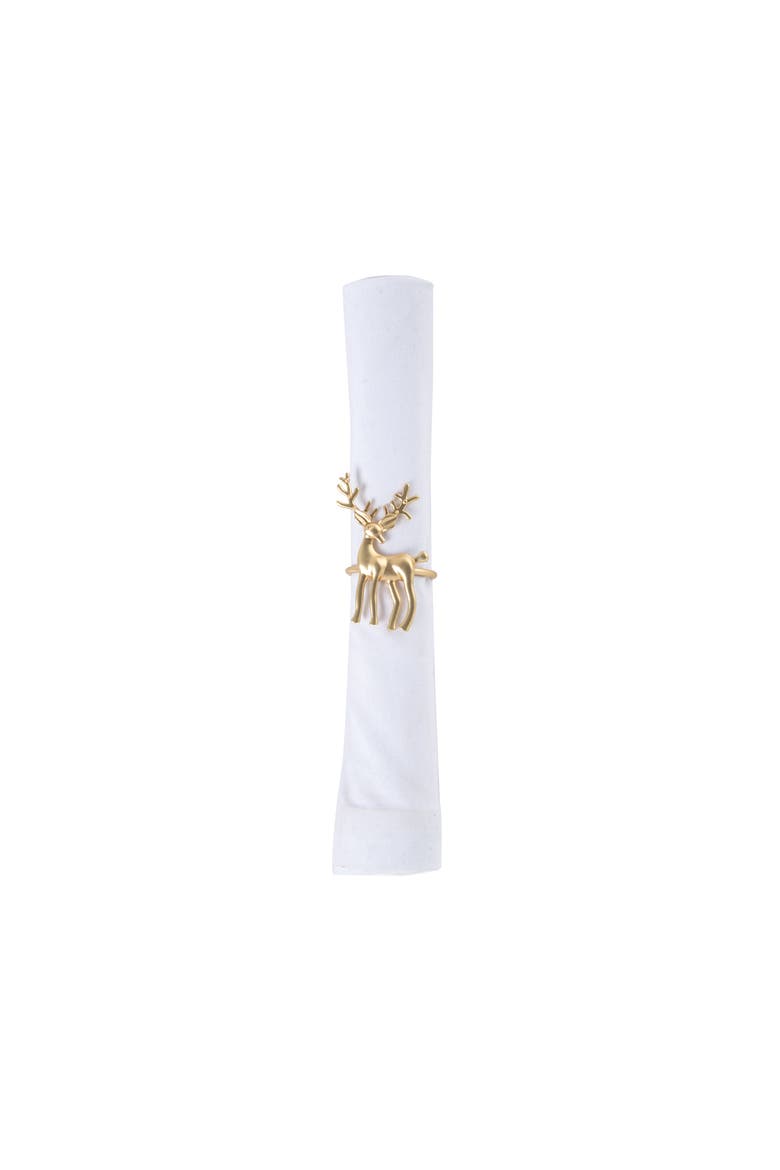 Gold Deer Standard Premium Christmas Set of 4 Metal Cloth Napkin Rings, Alternate, color, Gold