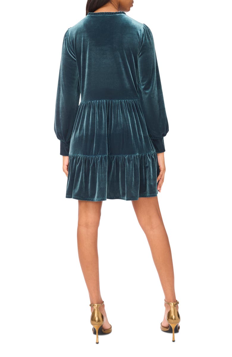 Halogen<sup>®</sup> Velvet Long Sleeve Tiered Minidress, Alternate, color, Spruce