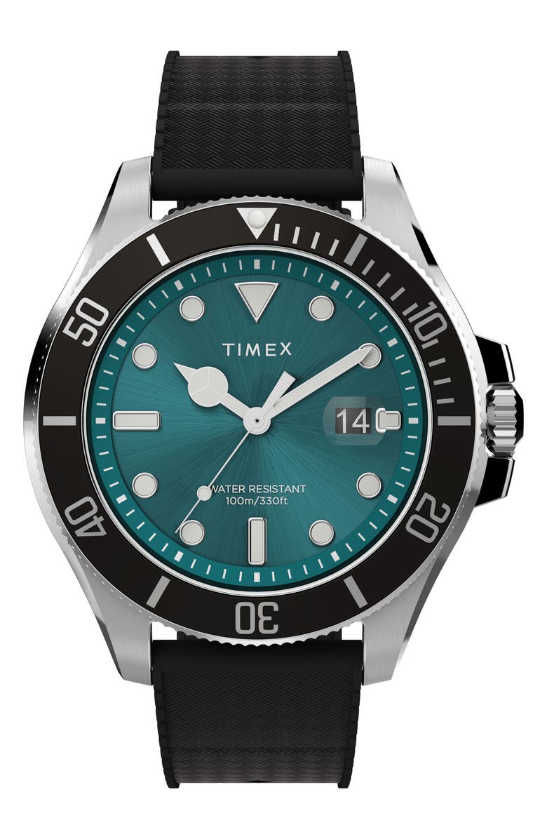 Timex<sup>®</sup> Harborside Coast Silicone Strap Watch, 44mm, Main, color, Green