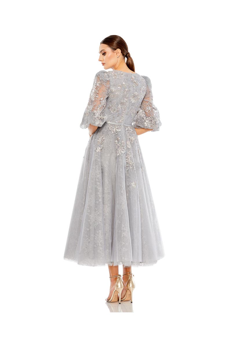 High Neck Puff Sleeve Embellished Gown, Alternate, color, Platinum