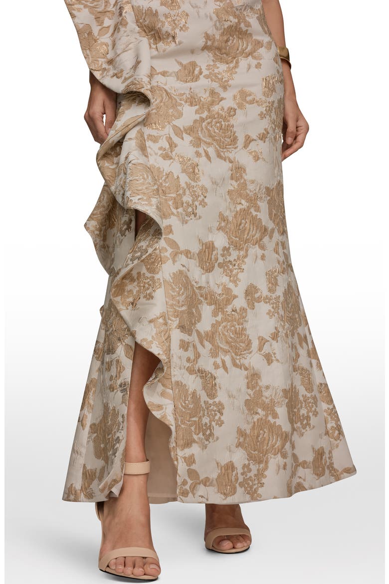 One-Shoulder Cascading Ruffle Gown, Alternate, color, GOLD MULTI