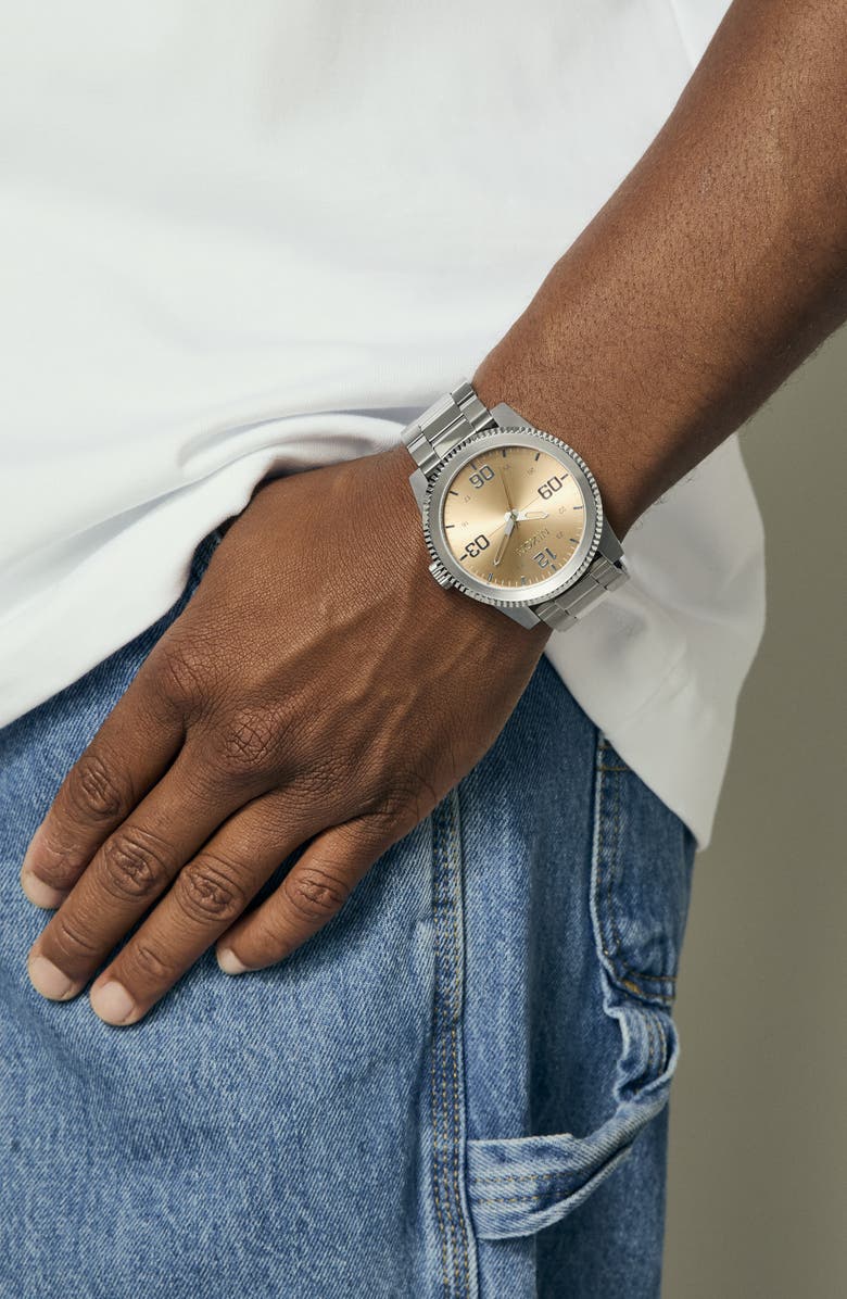 Nixon Corporal Bracelet Watch, 48mm, Alternate, color, Silver / Coral