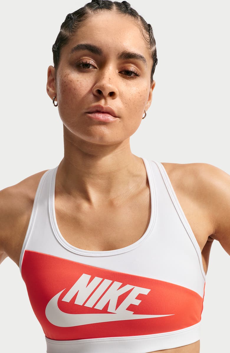 Nike Swoosh Dri-FIT Sports Bra, Alternate, color, Light Crimson/ White