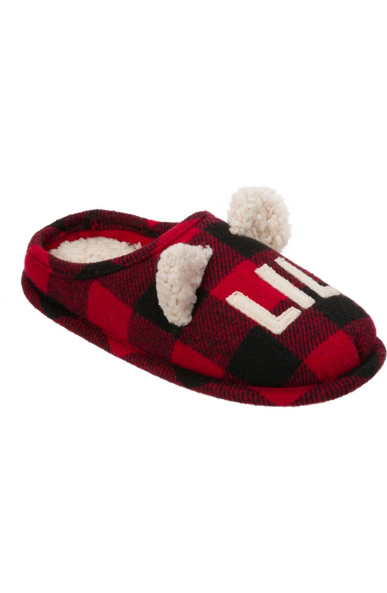 DEARFOAMS Kids' Buffalo Check Lil Bear Clog Slipper, Alternate, color, Red Plaid