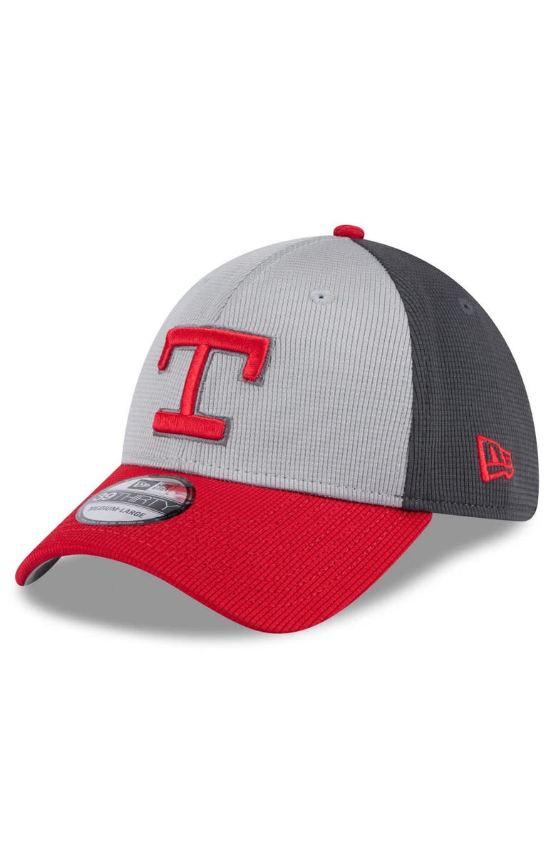 New Era Men's New Era Gray/Red Texas Rangers 2025 Batting Practice 39THIRTY Flex Hat, Main, color,