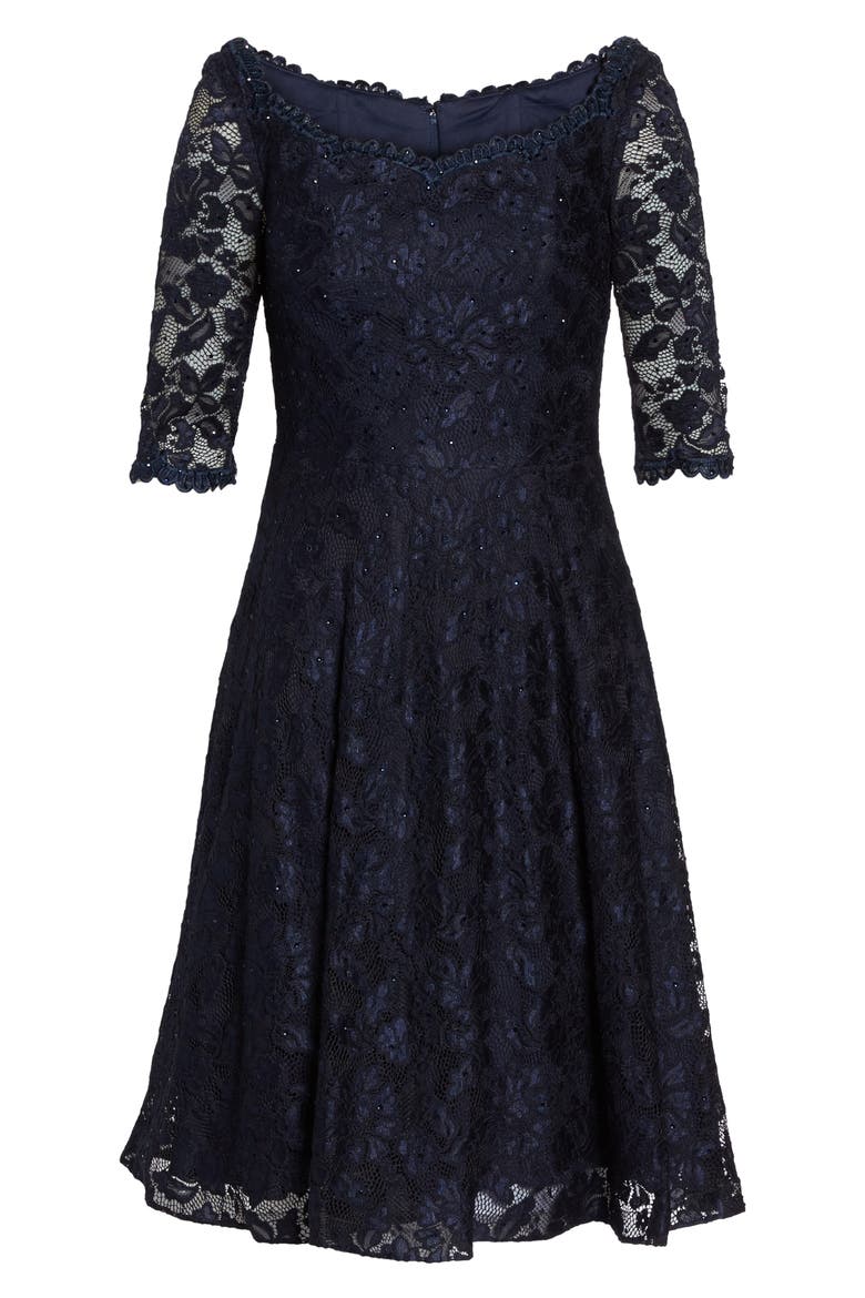 Fit & Flare Lace Dress, Alternate, color, NAVY