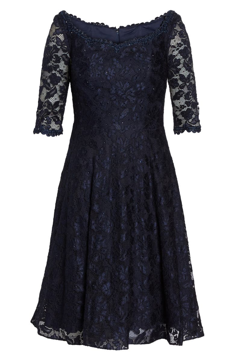 La Femme Fit & Flare Lace Dress, Alternate, color, 