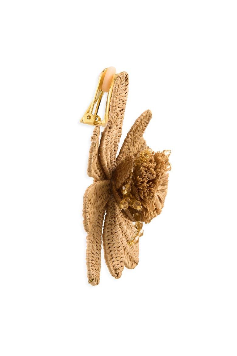 Large Flower Woven Raffia Clip-On Earrings, Alternate, color, NATURAL