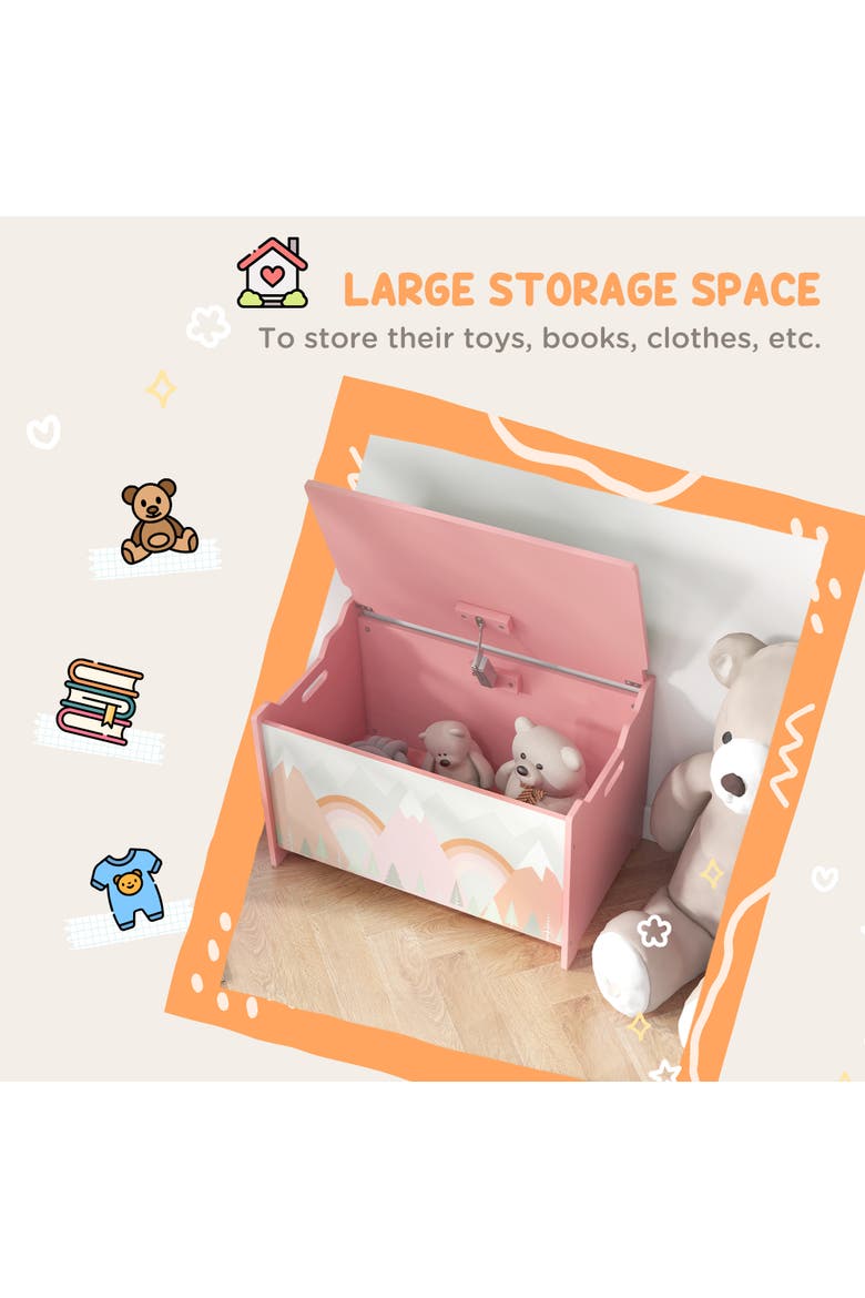 Kids Toy Box with Lid, Safety Hinge, Cute Animal Design, Storage, Alternate, color, Pink