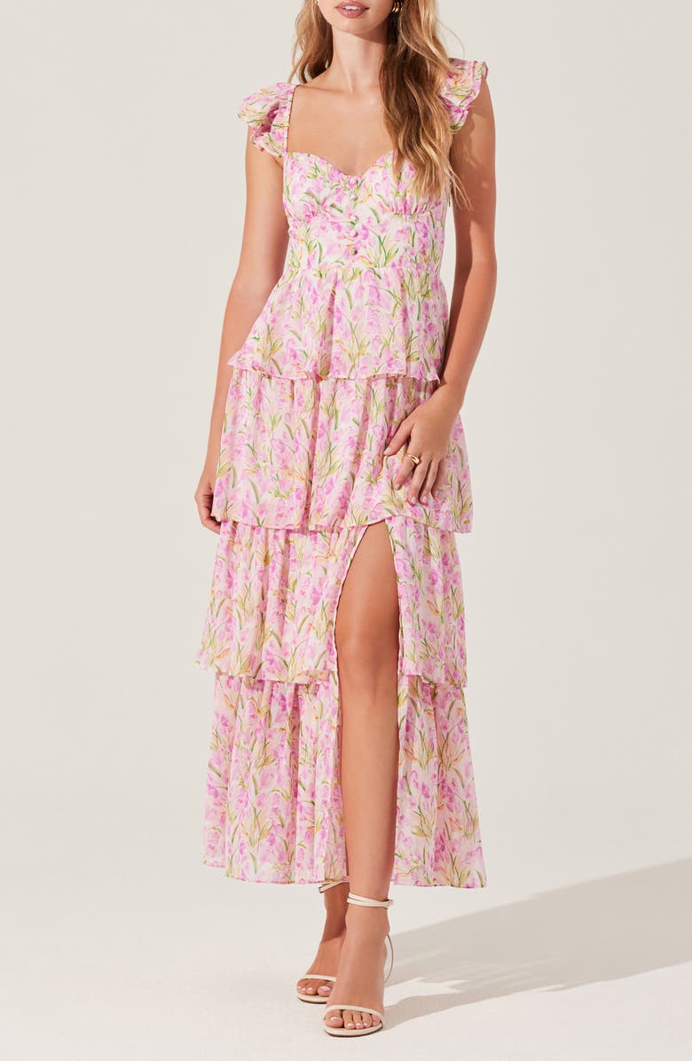 ASTR the Label Midsummer Floral Print Tiered Ruffle Dress, Main, color, Pink Multi
