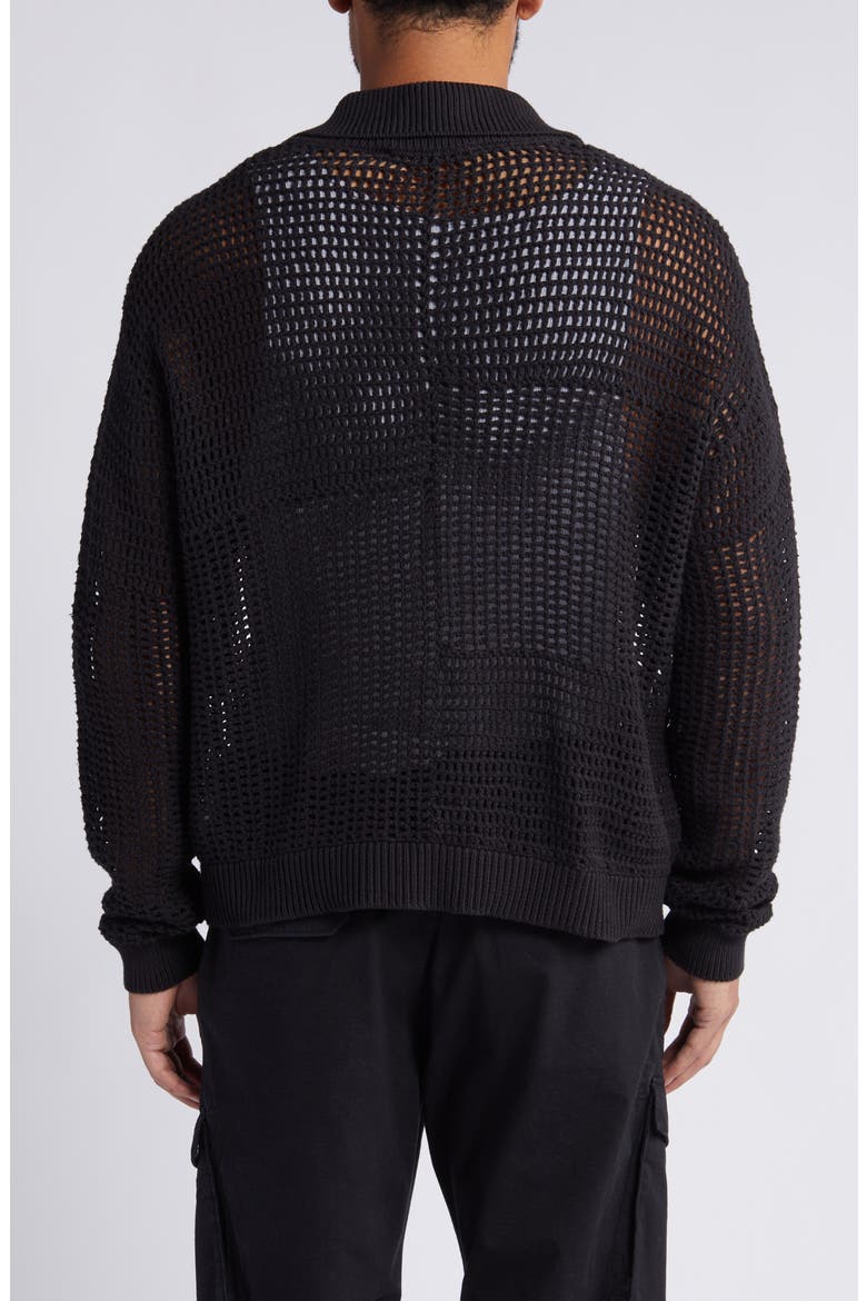 Mixed Open Stitch Cotton Cardigan, Alternate, color, BLACK
