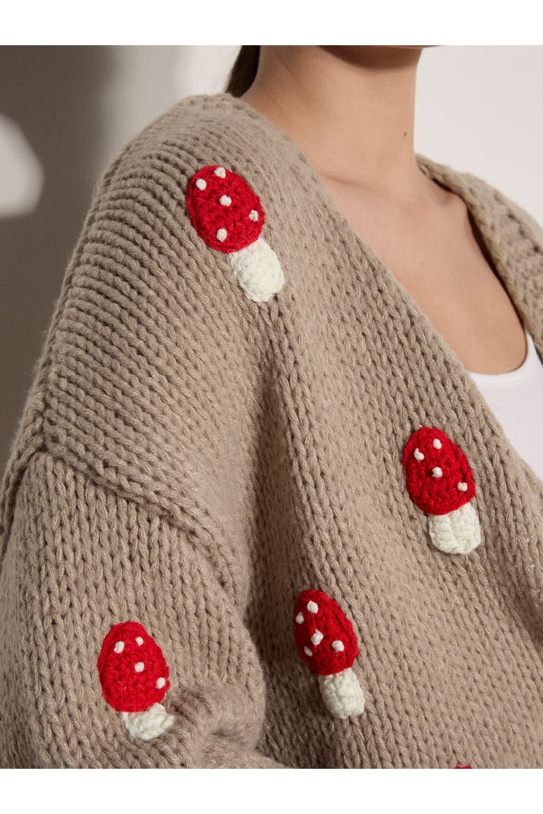 Mushroom Hand Knit Open Cardigan, Alternate, color, Brown