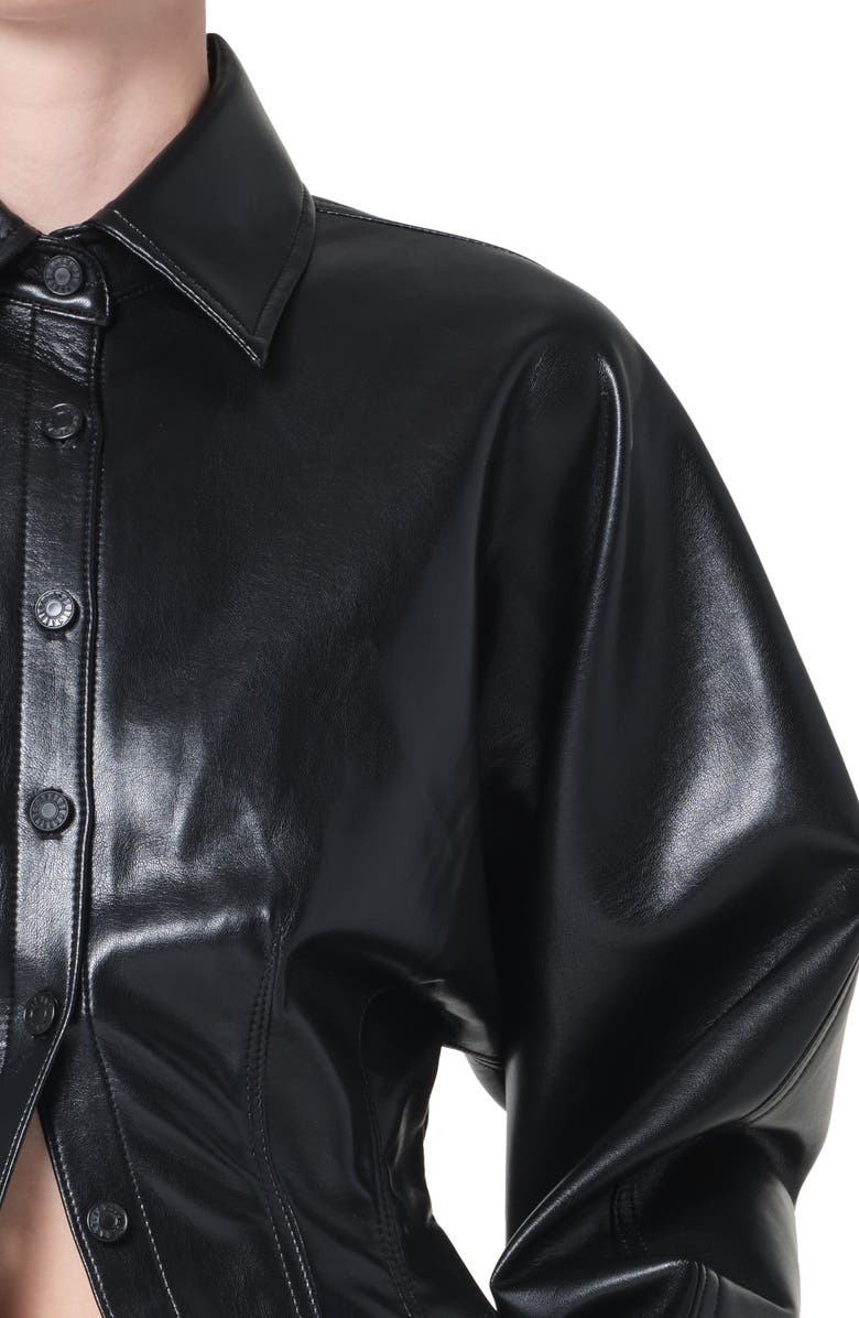 AGOLDE Devon Faux Leather Shirt, Alternate, color, Detox Black