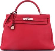 Pre-Owned Hermes Kelly Handbag Red Togo with Palladium Hardware 32