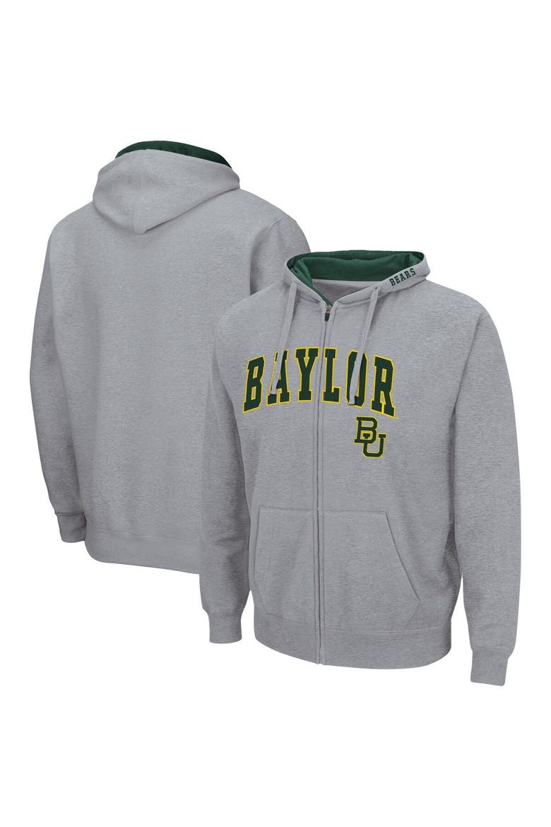 Men's Colosseum Heathered Gray Baylor Bears Arch & Logo 3.0 Full-Zip Hoodie, Main, color, Heather Gray