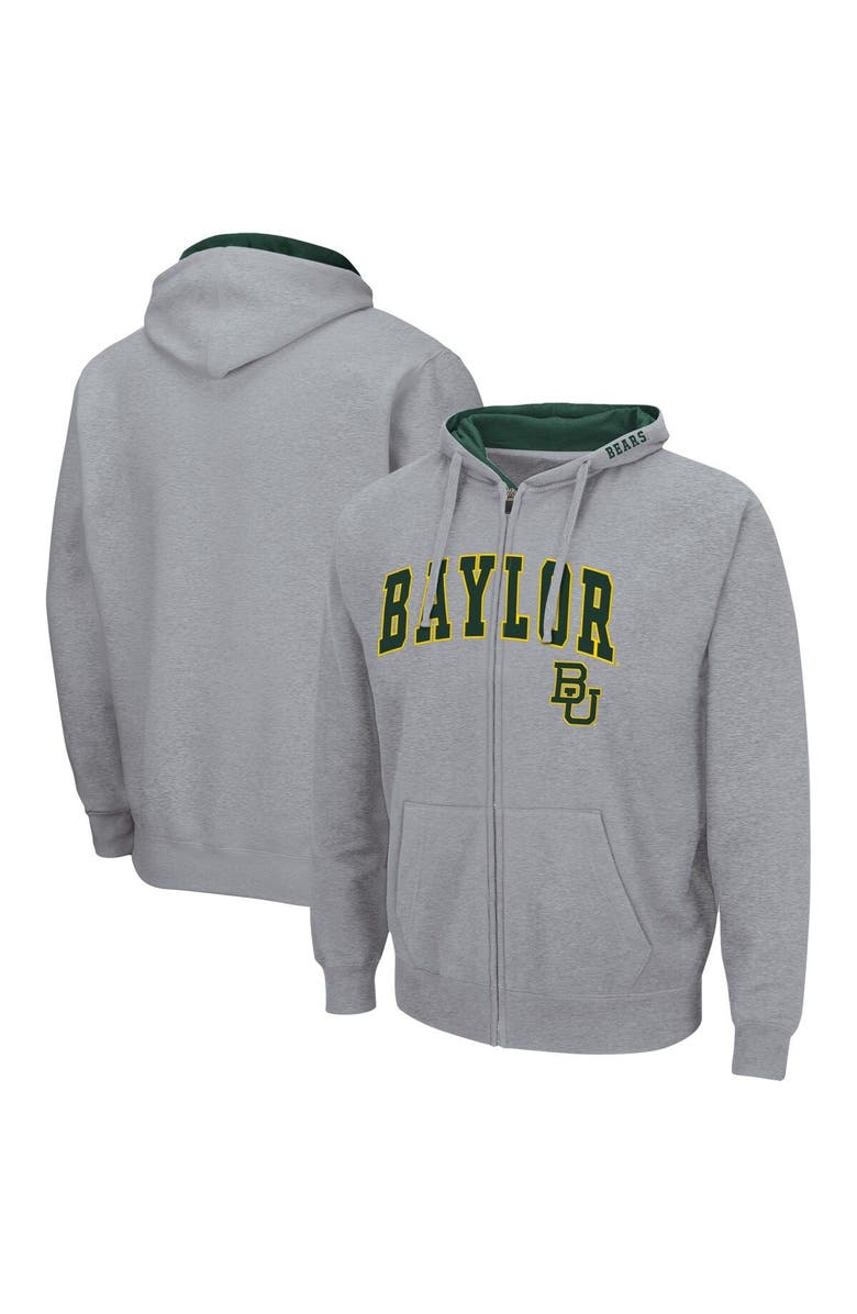 COLOSSEUM Men's Colosseum Heathered Gray Baylor Bears Arch & Logo 3.0 Full-Zip Hoodie, Main, color, Heather Gray