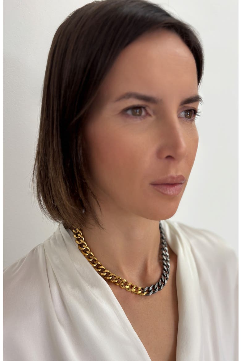 Two-Tone Curb Chain Necklace, Alternate, color, SILVER/ GOLD