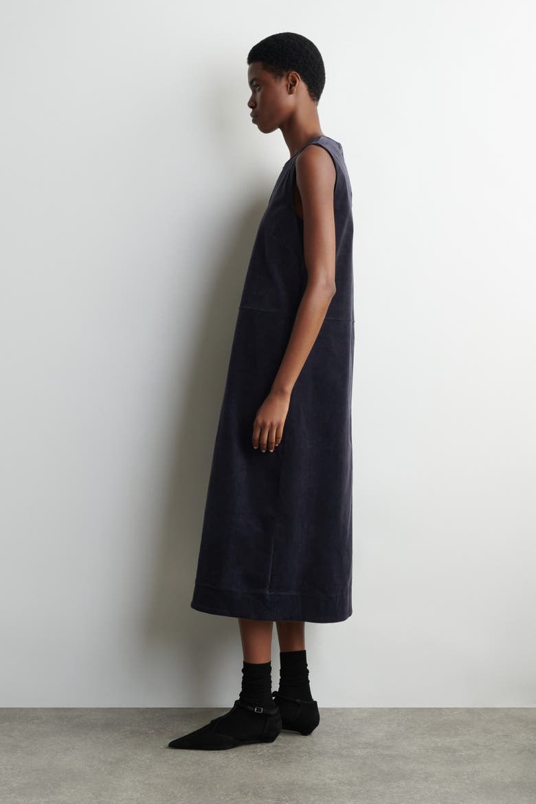 A-Line Corduroy Midi Dress, Alternate, color, NAVY