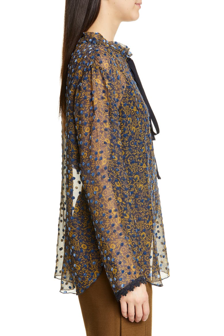 Floral Print Silk Devoré Top, Alternate, color, MULTICOLOR BLUE
