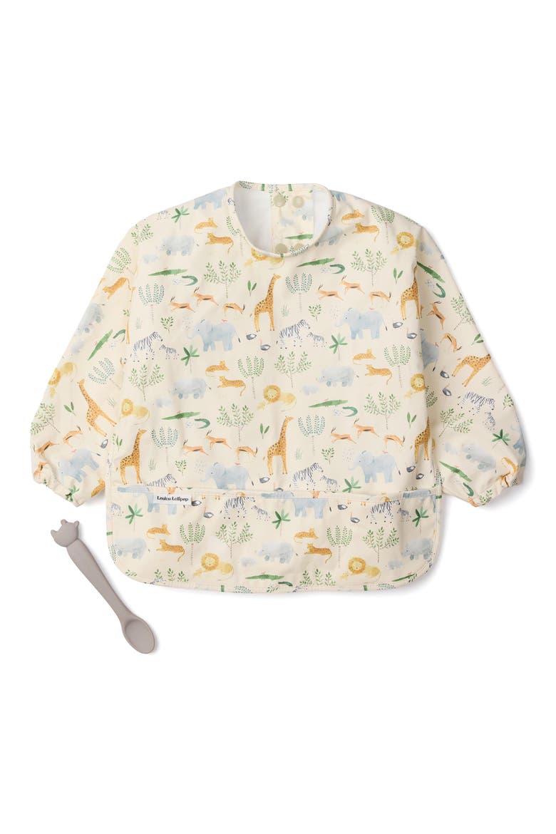 Long Sleeve Bib & Learning Spoon Set, Main, color, RHINO